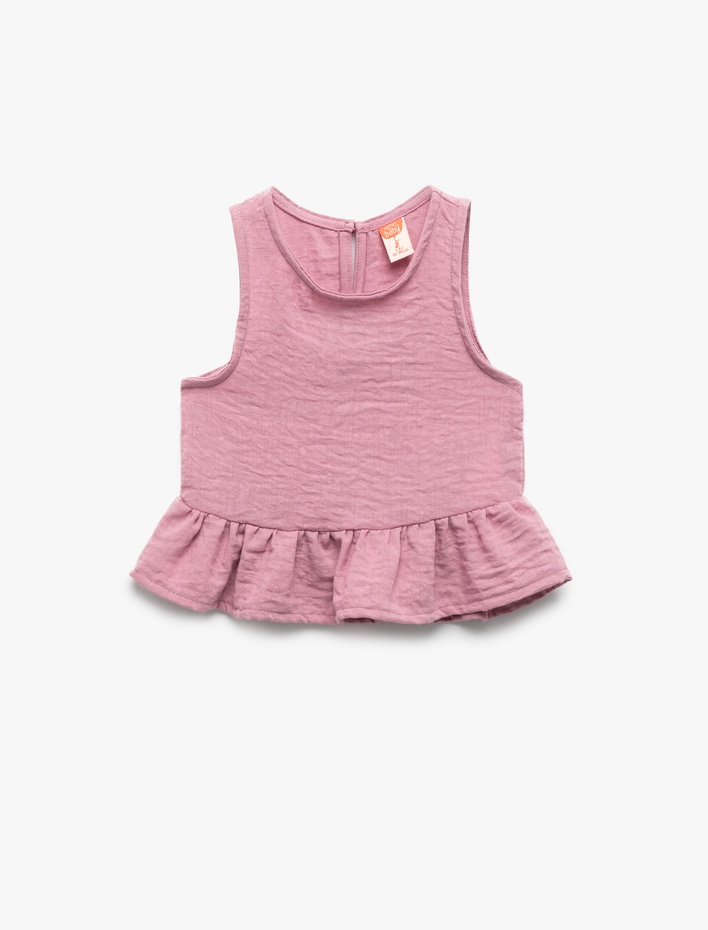 Kız Bebek Fırfır Detaylı Kolsuz Bisiklet Yaka Crop Bluz