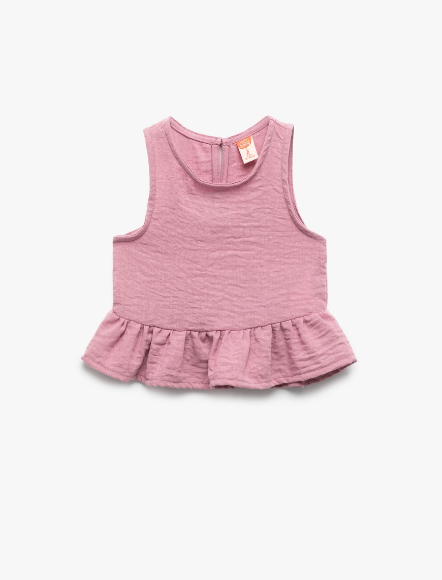  Kız Bebek Fırfır Detaylı Kolsuz Bisiklet Yaka Crop Bluz