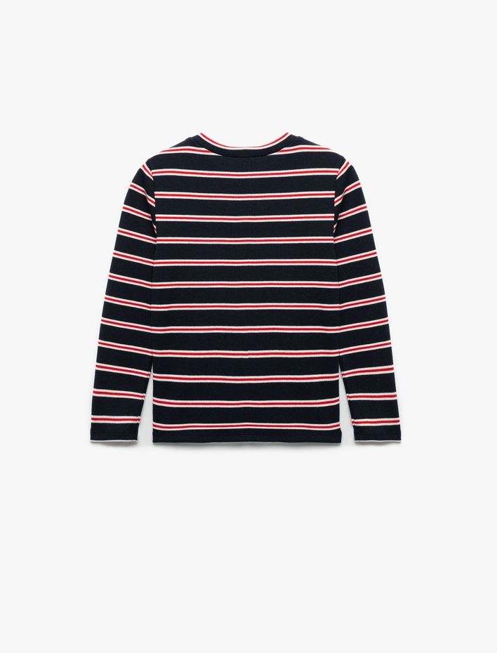 Kız Çocuk Uzun Kollu Bisiklet Yaka Çizgili Tişört