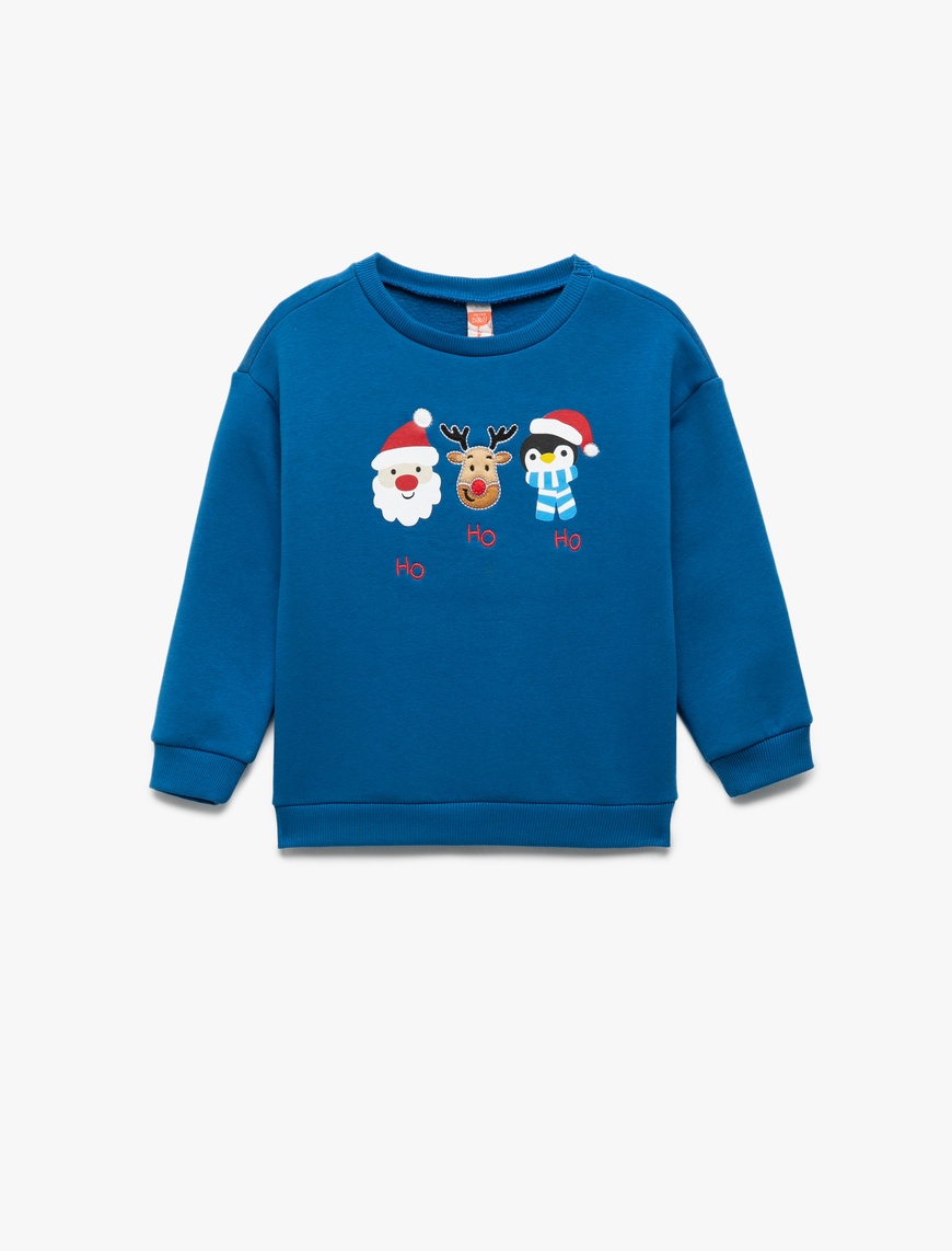  Erkek Bebek Bisiklet Yaka Uzun Kollu Pamuklu Yılbaşı Baskılı Sweatshirt