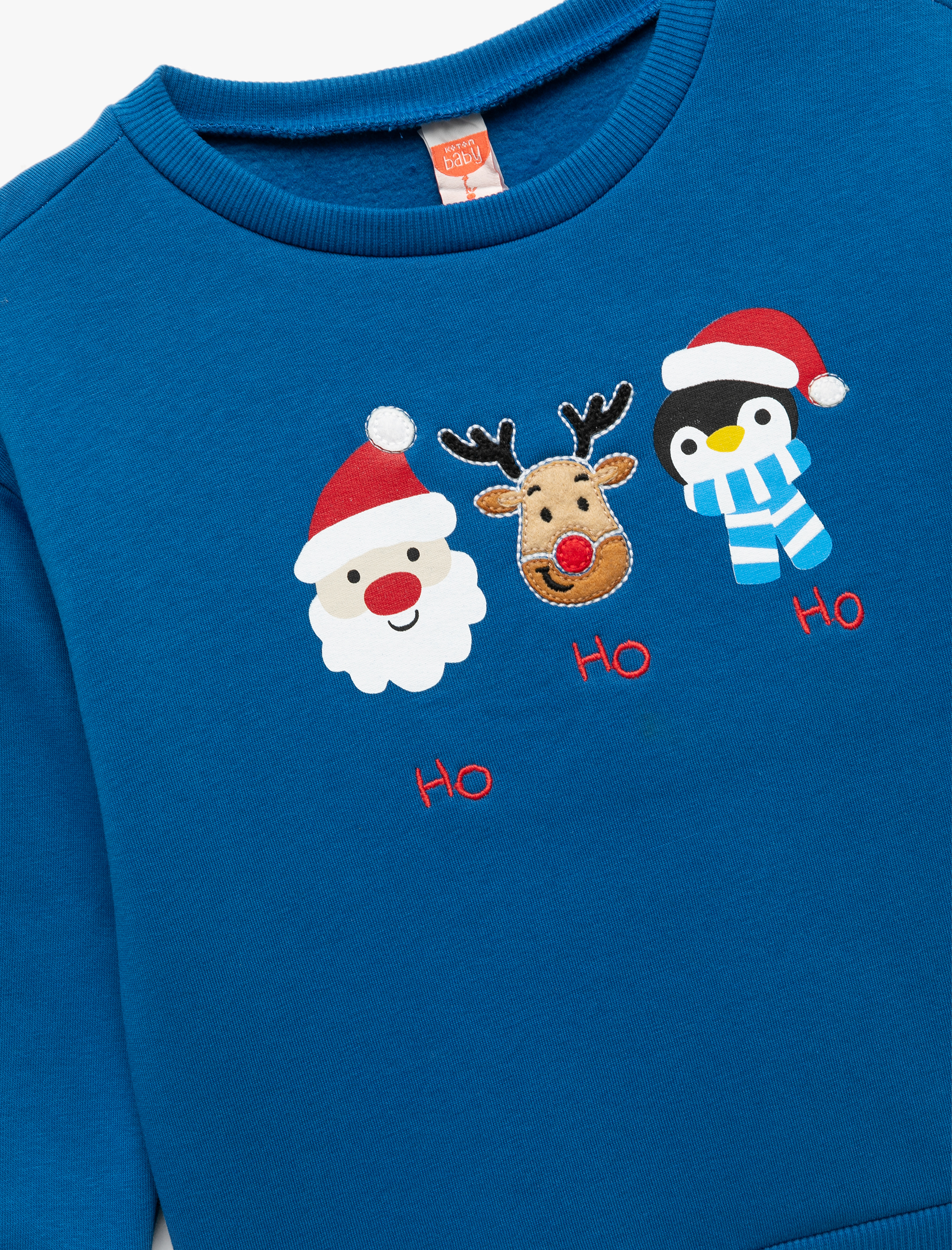  Erkek Bebek Bisiklet Yaka Uzun Kollu Pamuklu Yılbaşı Baskılı Sweatshirt