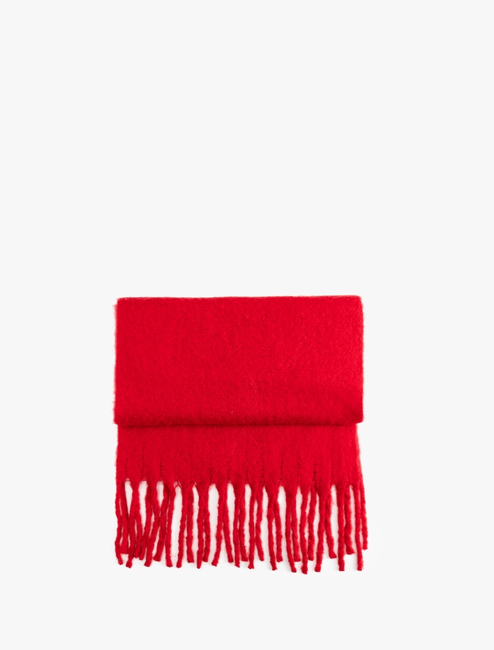 Kadın Yumuşak Dokulu Püsküllü Uzun Atkı