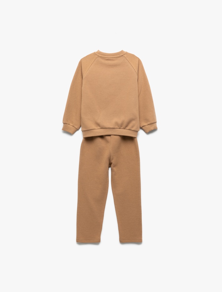 Erkek Bebek 2'li Pamuklu Eşofman Takımı Bisiklet Yaka Uzun Kollu Üst ve Beli Bağcıklı Atlt