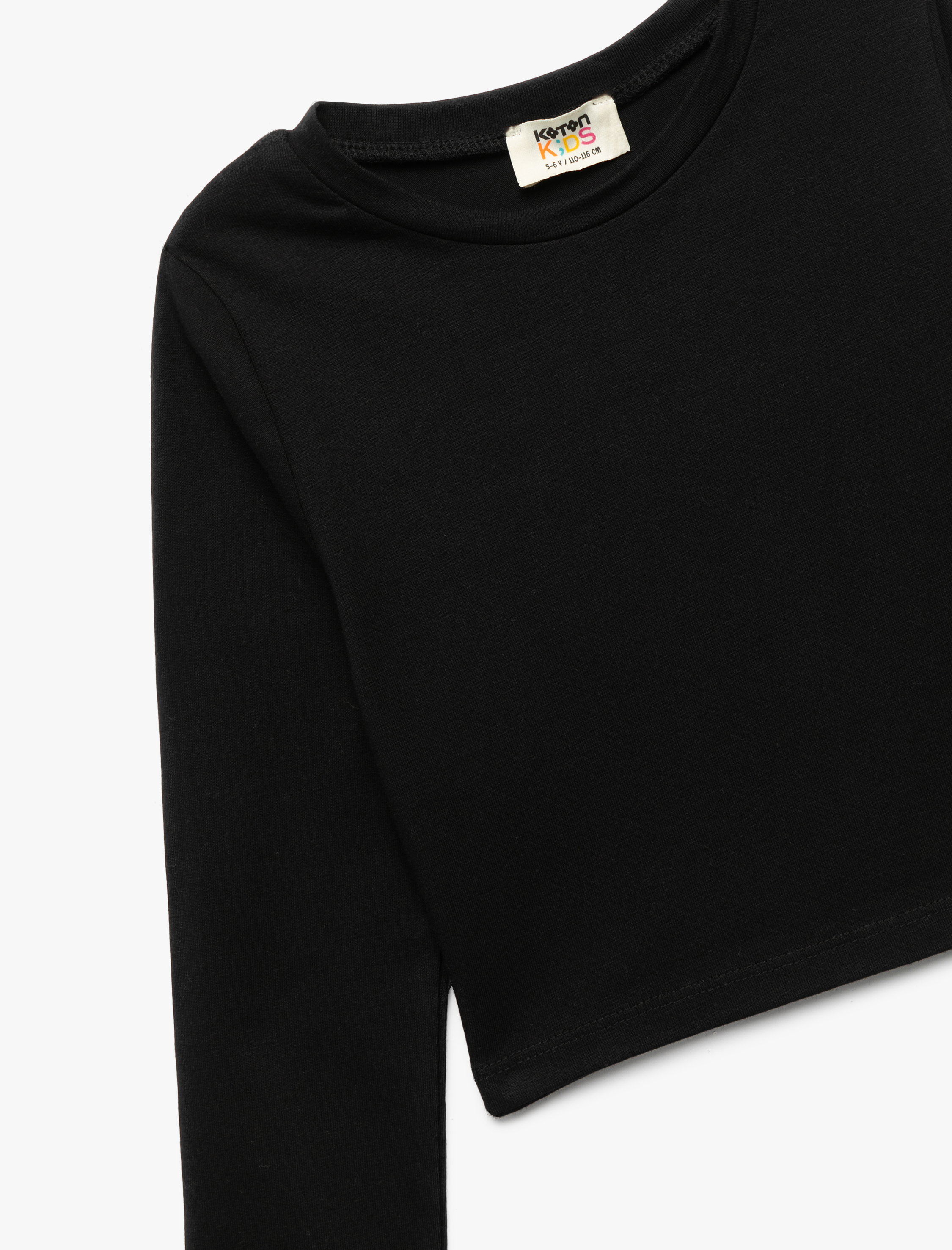  Kız Çocuk Pamuklu Bisiklet Yaka Uzun Kollu Basic Crop Tişört