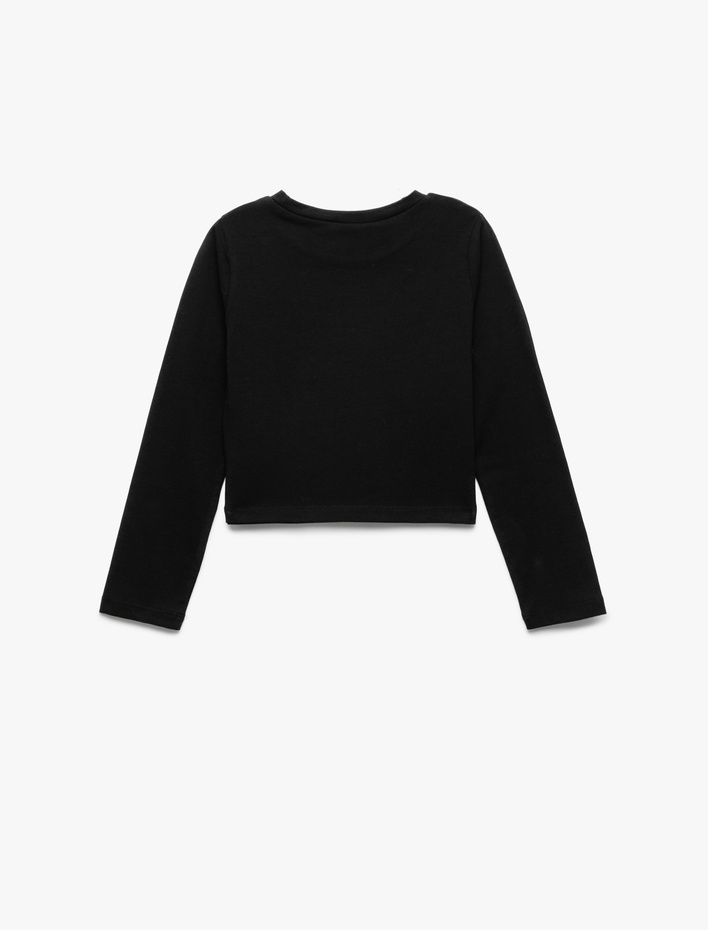 Kız Çocuk Pamuklu Bisiklet Yaka Uzun Kollu Basic Crop Tişört