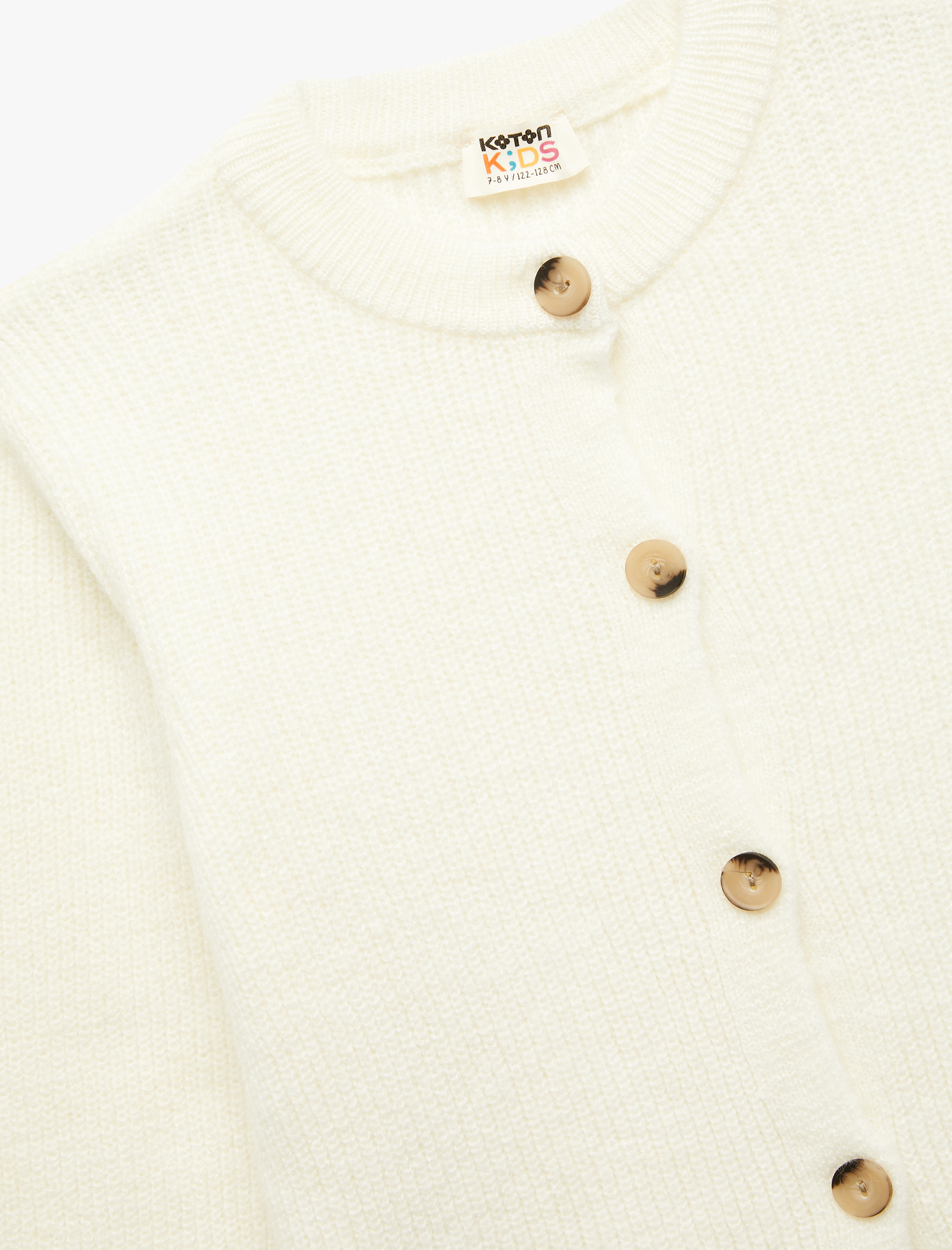  Kız Çocuk Düğmeli Uzun Kollu Yuvarlak Yaka Basic Triko Hırka