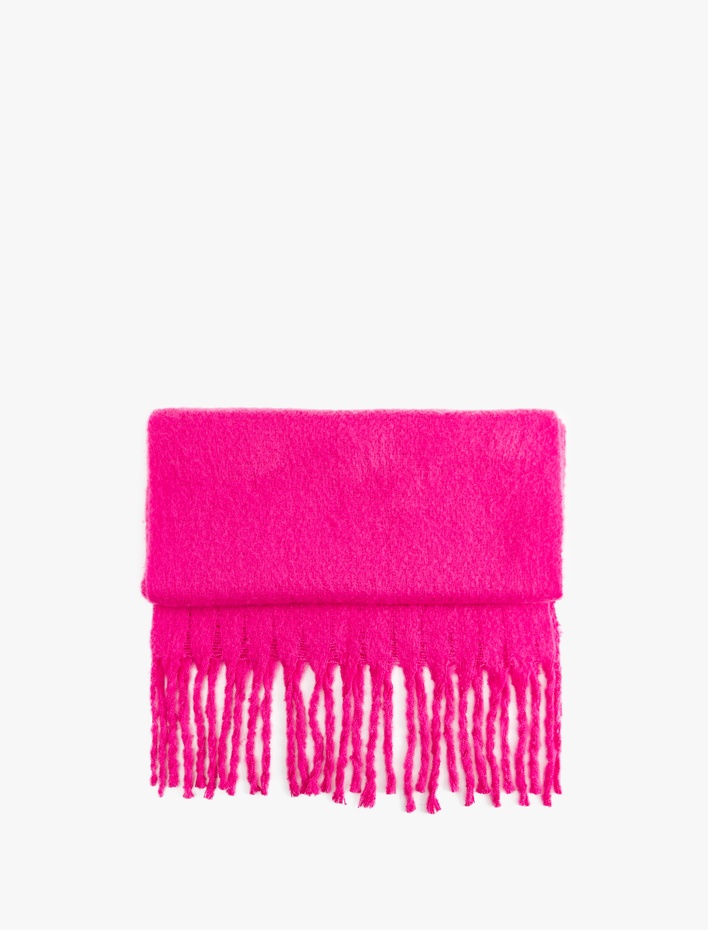 Kadın Yumuşak Dokulu Püsküllü Uzun Atkı