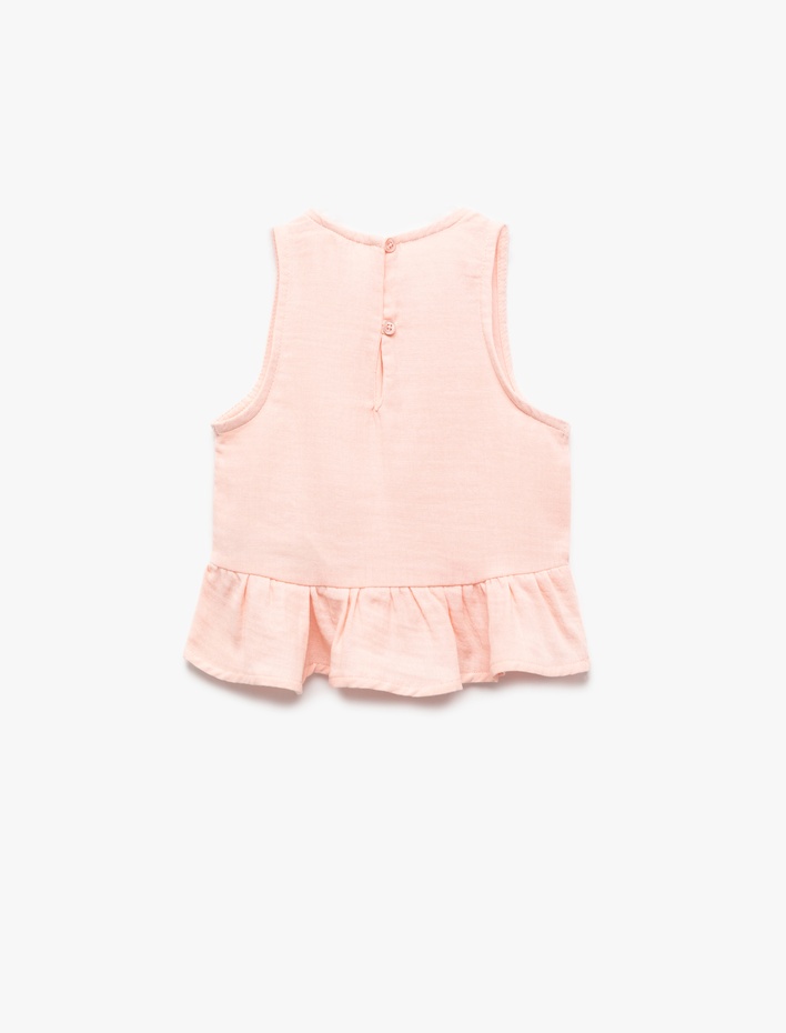 Kız Bebek Fırfır Detaylı Kolsuz Bisiklet Yaka Bluz