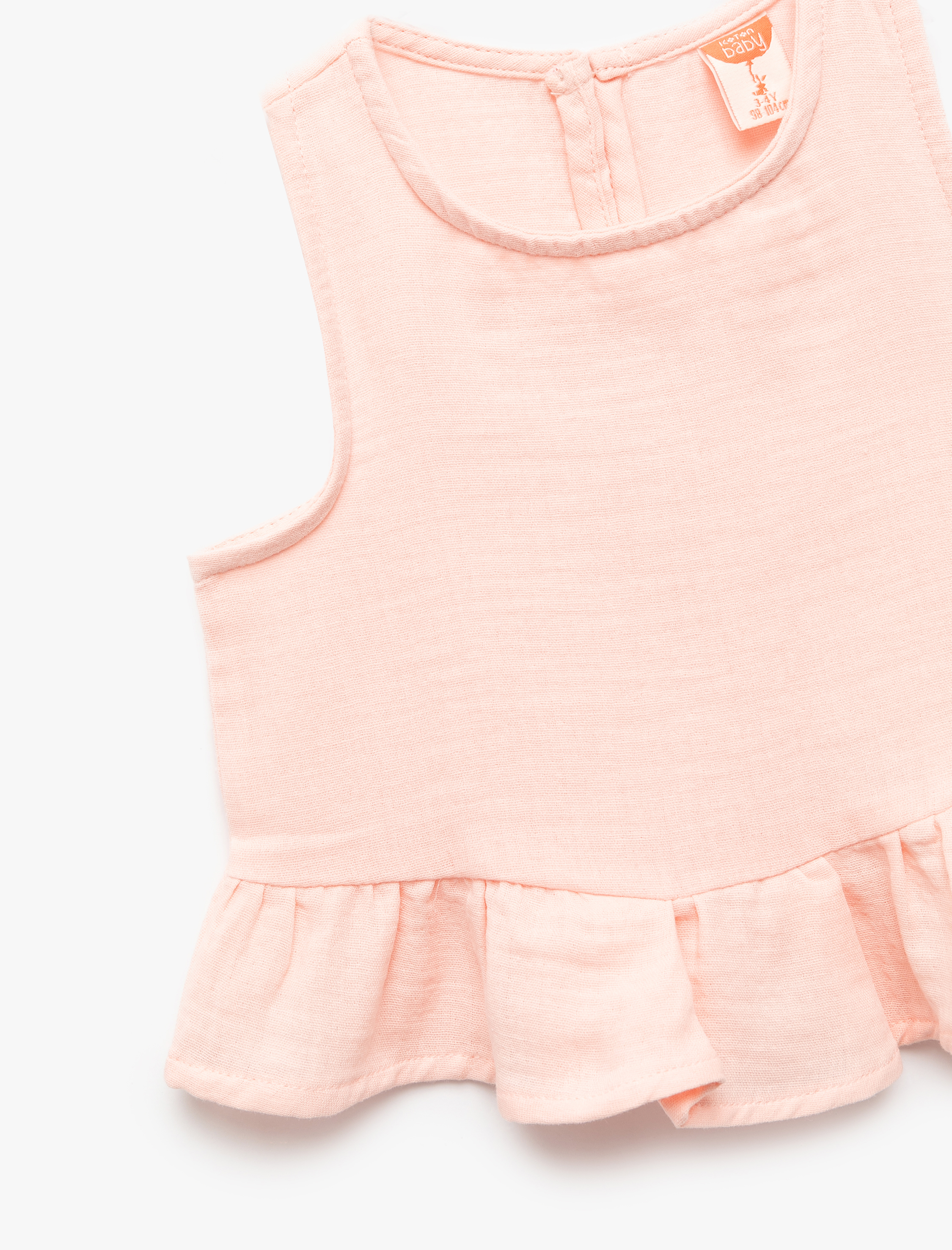  Kız Bebek Fırfır Detaylı Kolsuz Bisiklet Yaka Bluz