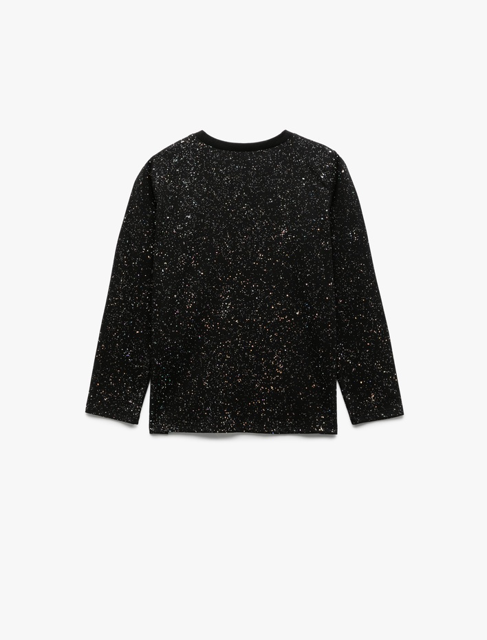 Kız Çocuk Uzun Kollu Bisiklet Yaka Sim Detaylı Pamuklu Tişört