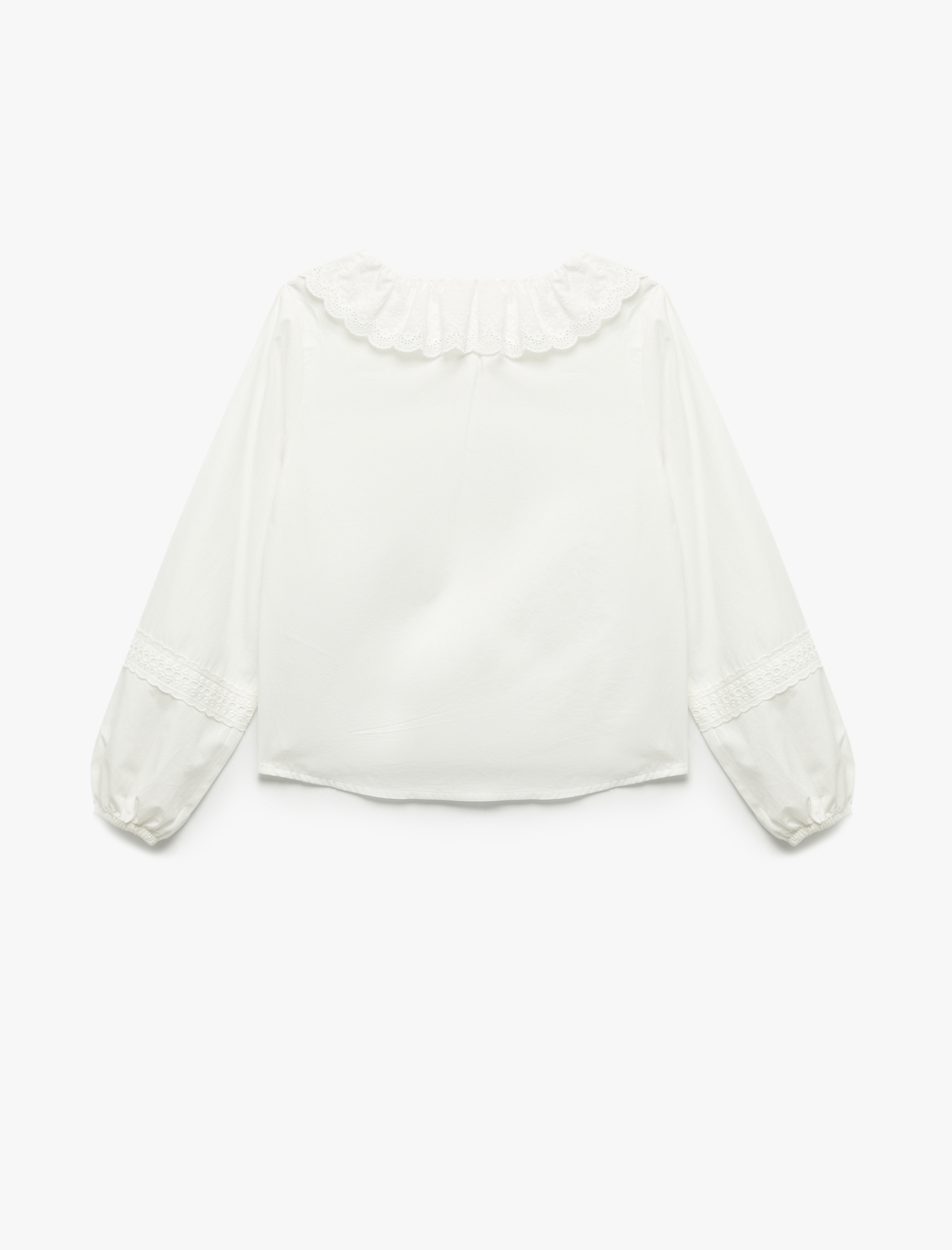  Kız Çocuk Düğme Detaylı Uzun Kollu Fırfırlı Pamuklu Gömlek