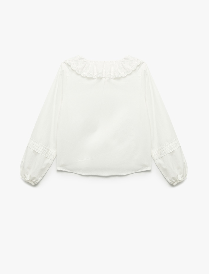 Kız Çocuk Düğme Detaylı Uzun Kollu Fırfırlı Pamuklu Gömlek