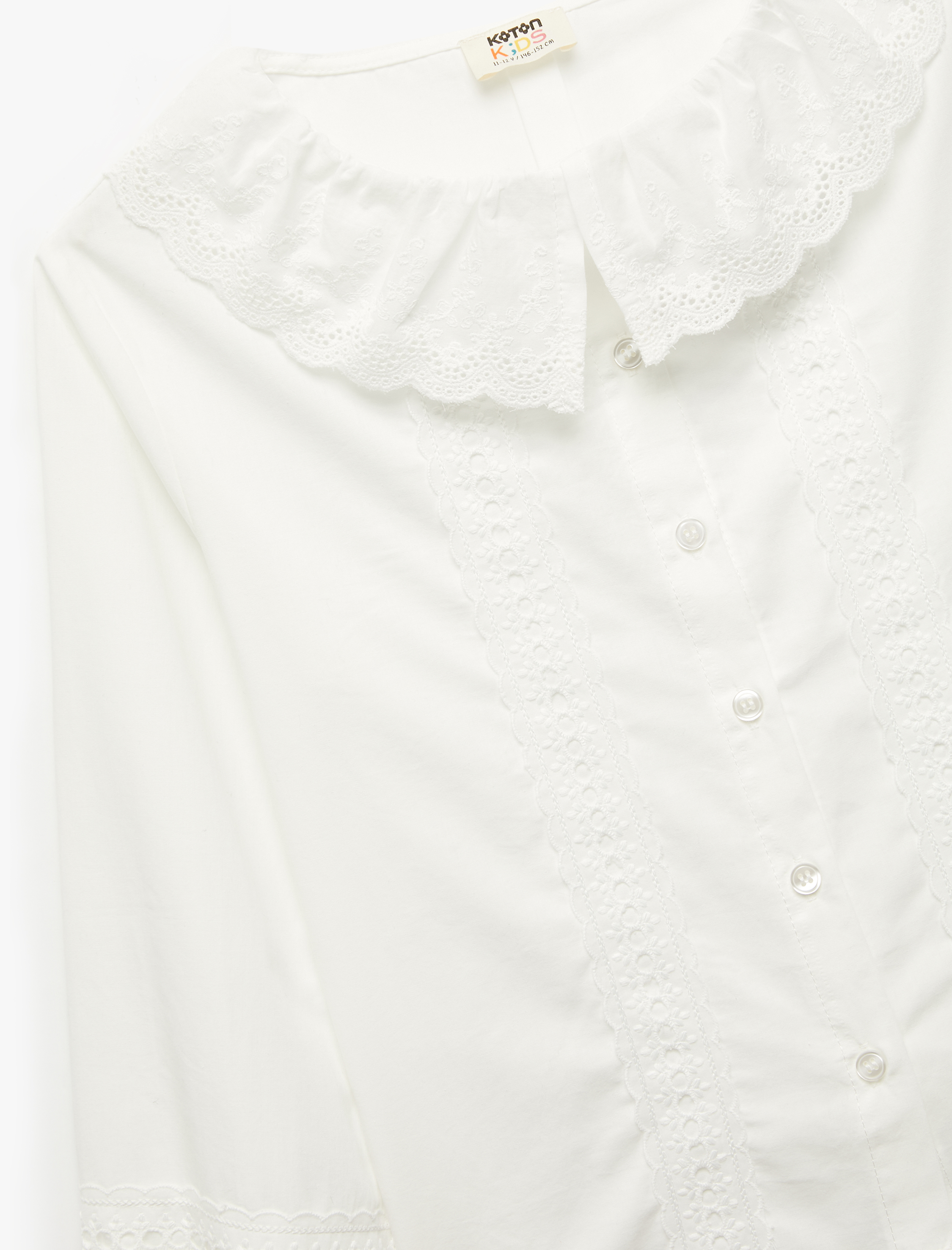  Kız Çocuk Düğme Detaylı Uzun Kollu Fırfırlı Pamuklu Gömlek