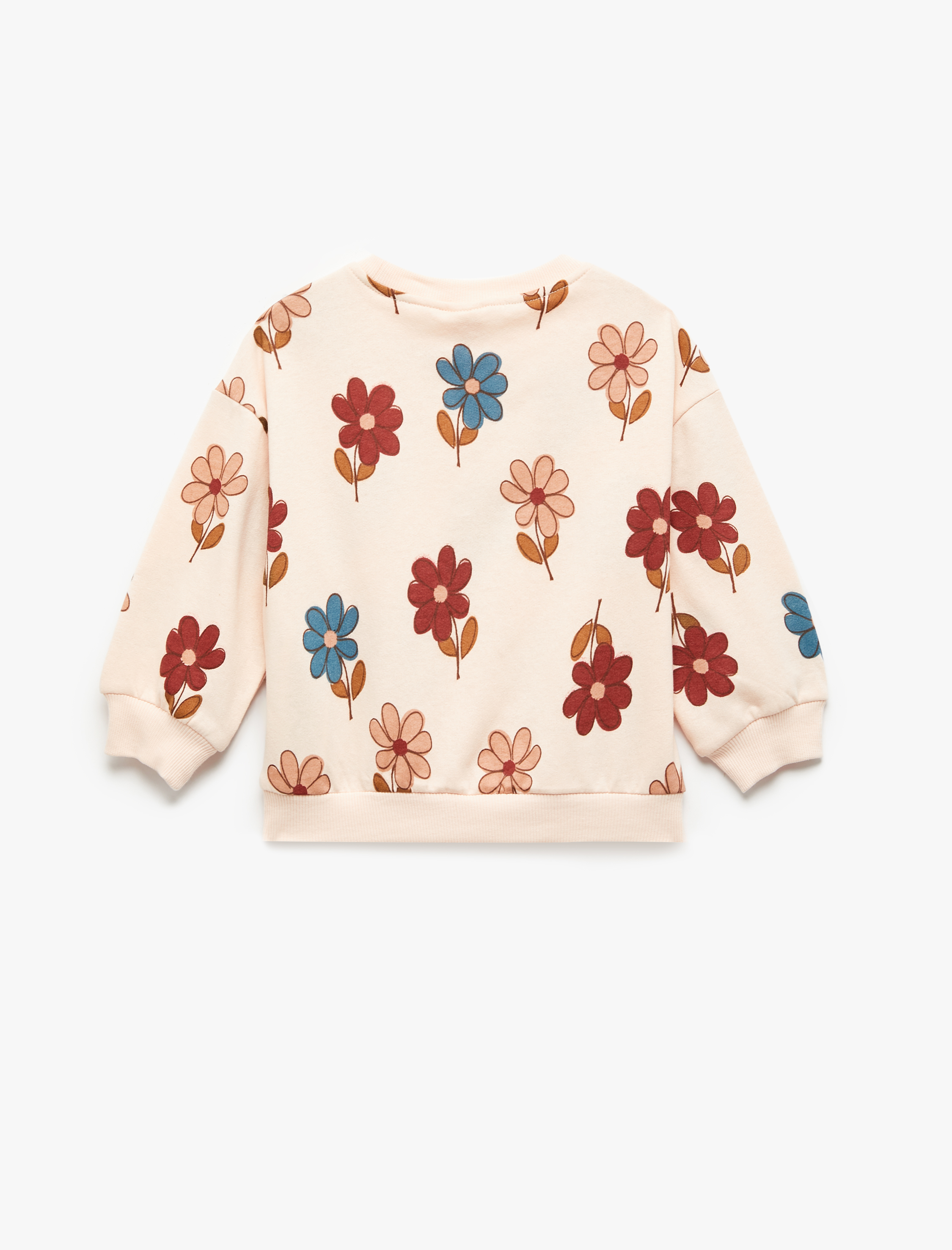  Kız Bebek Çiçek Desenli Uzun Kollu Bisiklet Yaka Sweatshirt