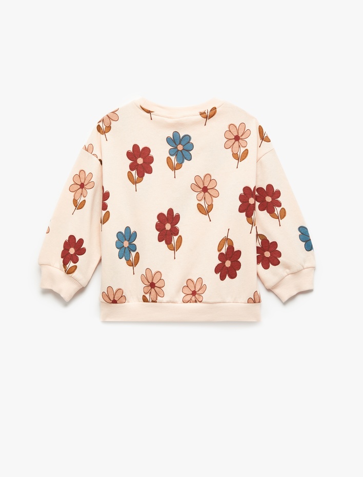 Kız Bebek Çiçek Desenli Uzun Kollu Bisiklet Yaka Sweatshirt