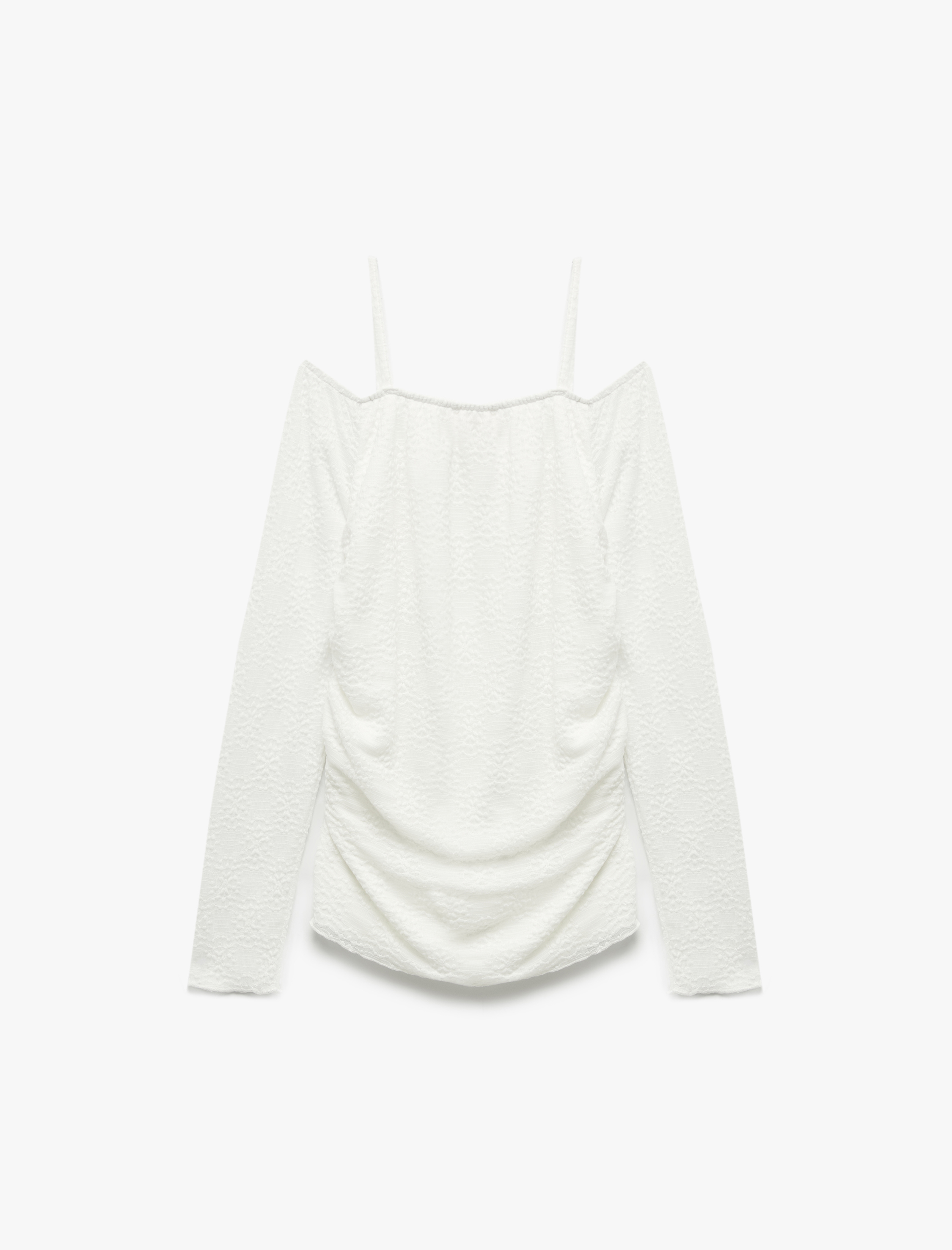  Kız Çocuk Düşük Omuz Uzun Kollu Askılı Bluz