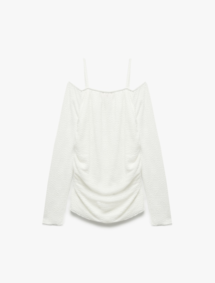 Kız Çocuk Düşük Omuz Uzun Kollu Askılı Bluz