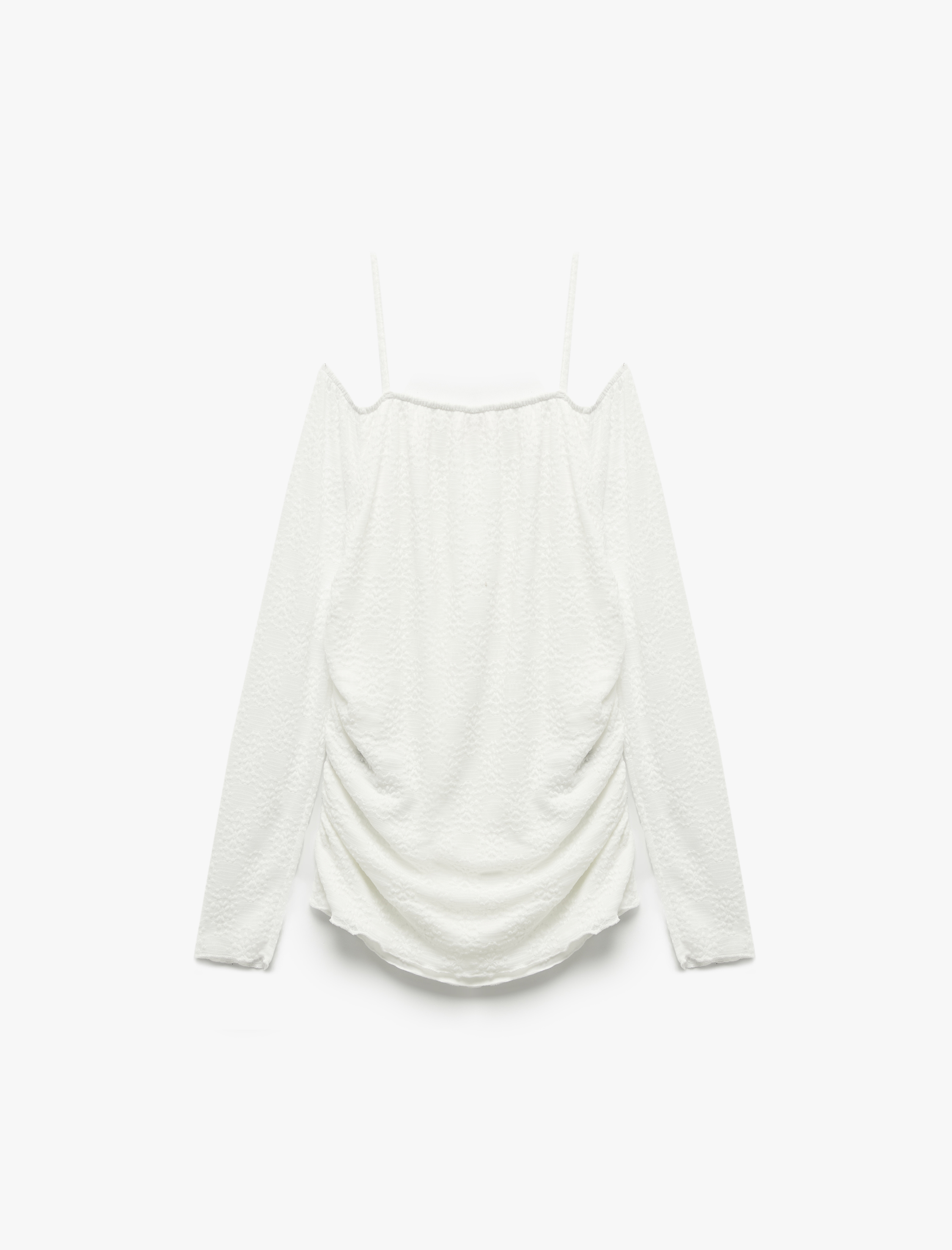  Kız Çocuk Düşük Omuz Uzun Kollu Askılı Bluz