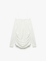 Düşük Omuz Uzun Kollu Askılı Bluz