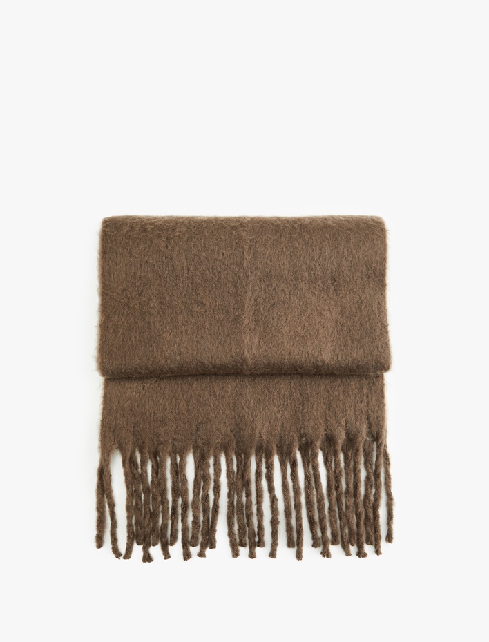 Kadın Yumuşak Dokulu Püsküllü Uzun Atkı - Koton X Sima Tarkan