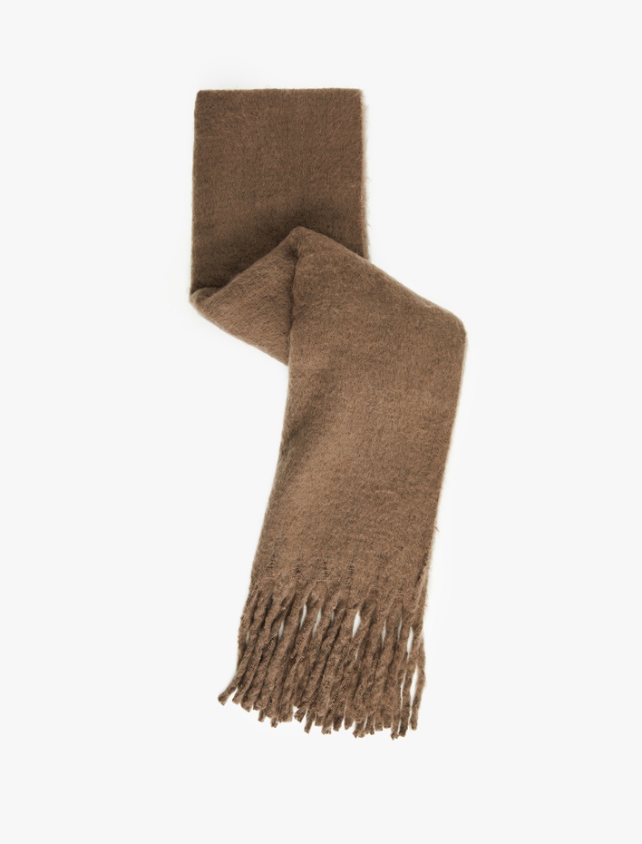 Kadın Yumuşak Dokulu Püsküllü Uzun Atkı - Koton X Sima Tarkan