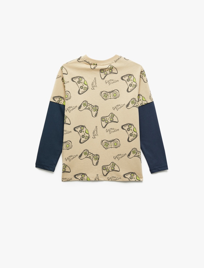 Erkek Çocuk Pamuklu Uzun Kollu Bisiklet Yaka Baskılı Tişört