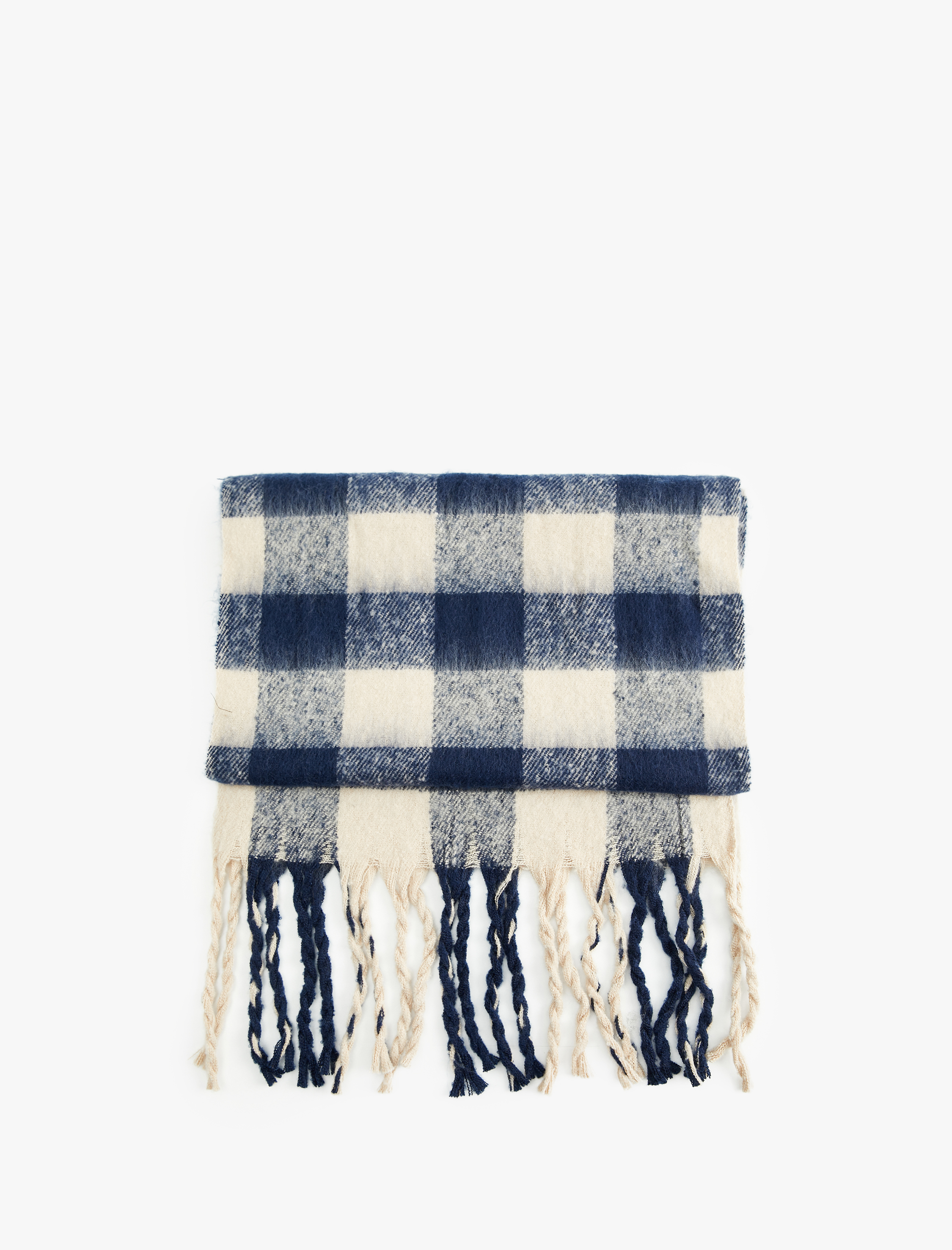  Kadın Yumuşak Dokulu Püsküllü Ekoseli Uzun Atkı