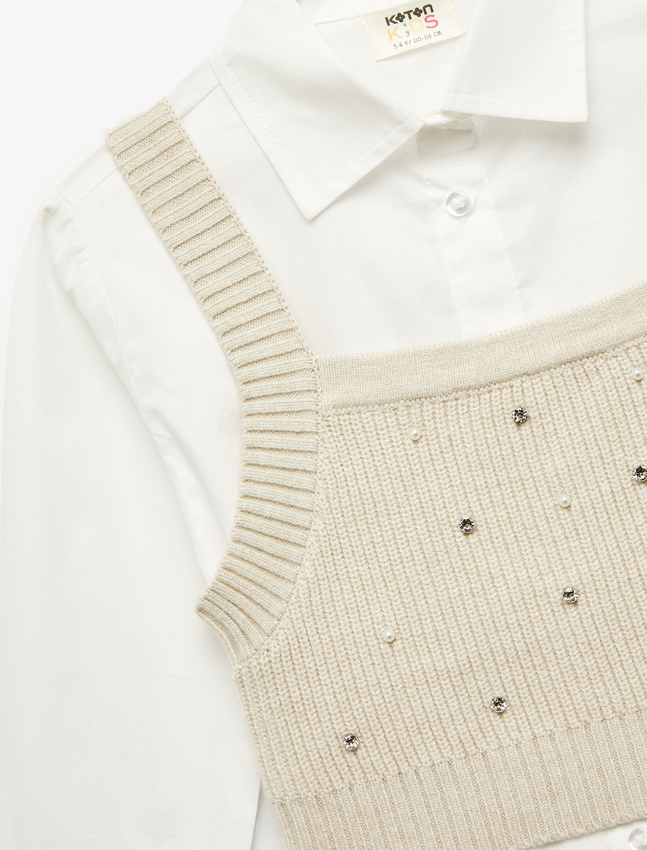  Kız Çocuk Süveter Detaylı Uzun Kollu Pamuklu Gömlek