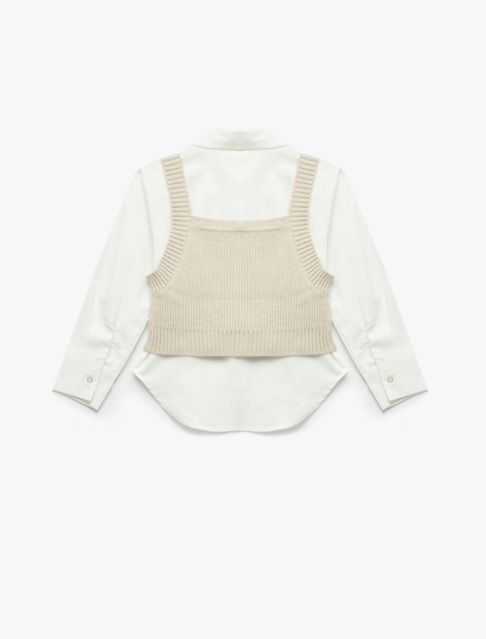 Kız Çocuk Süveter Detaylı Uzun Kollu Pamuklu Gömlek