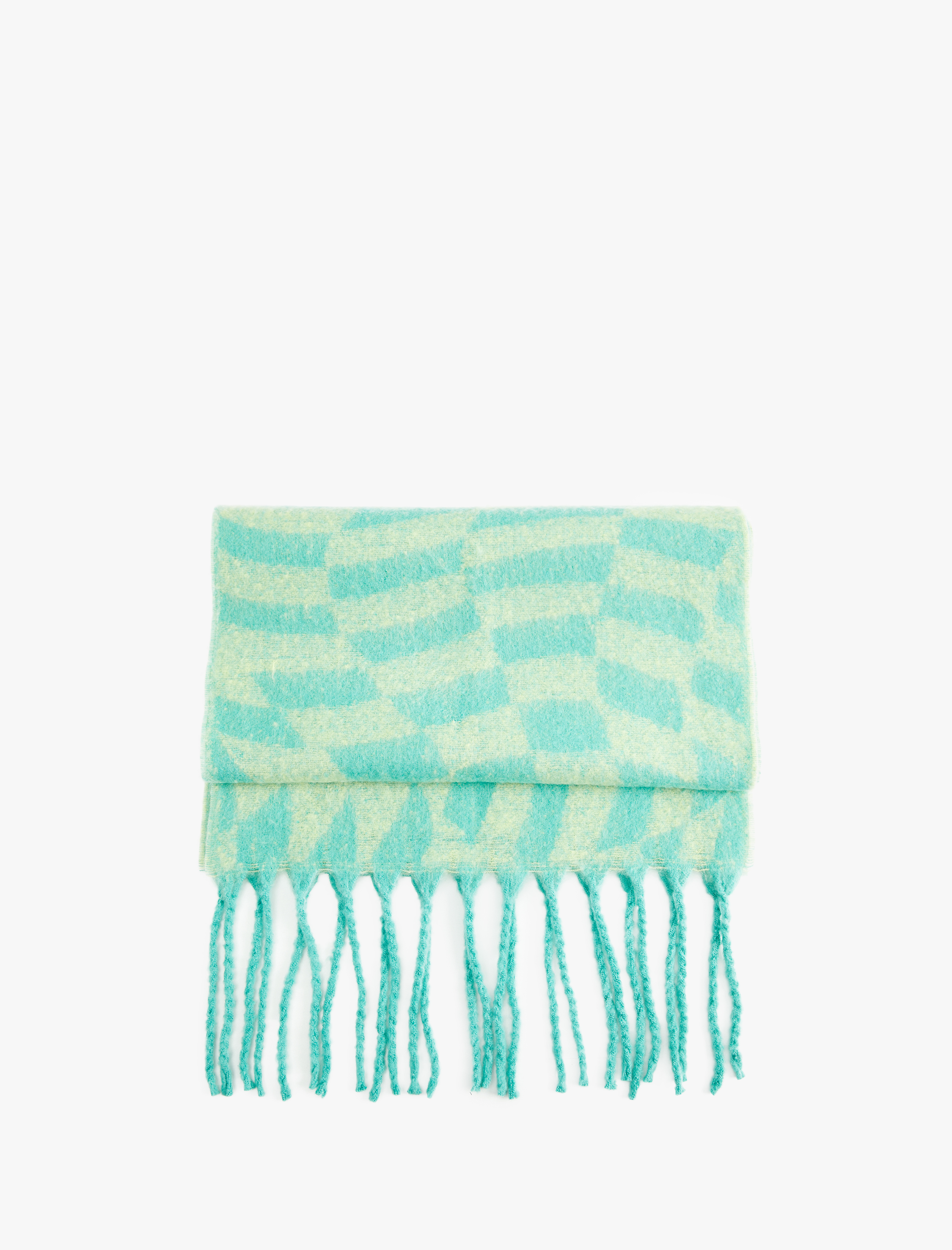  Kadın Kareli Püsküllü Yumuşak Dokulu Uzun Atkı