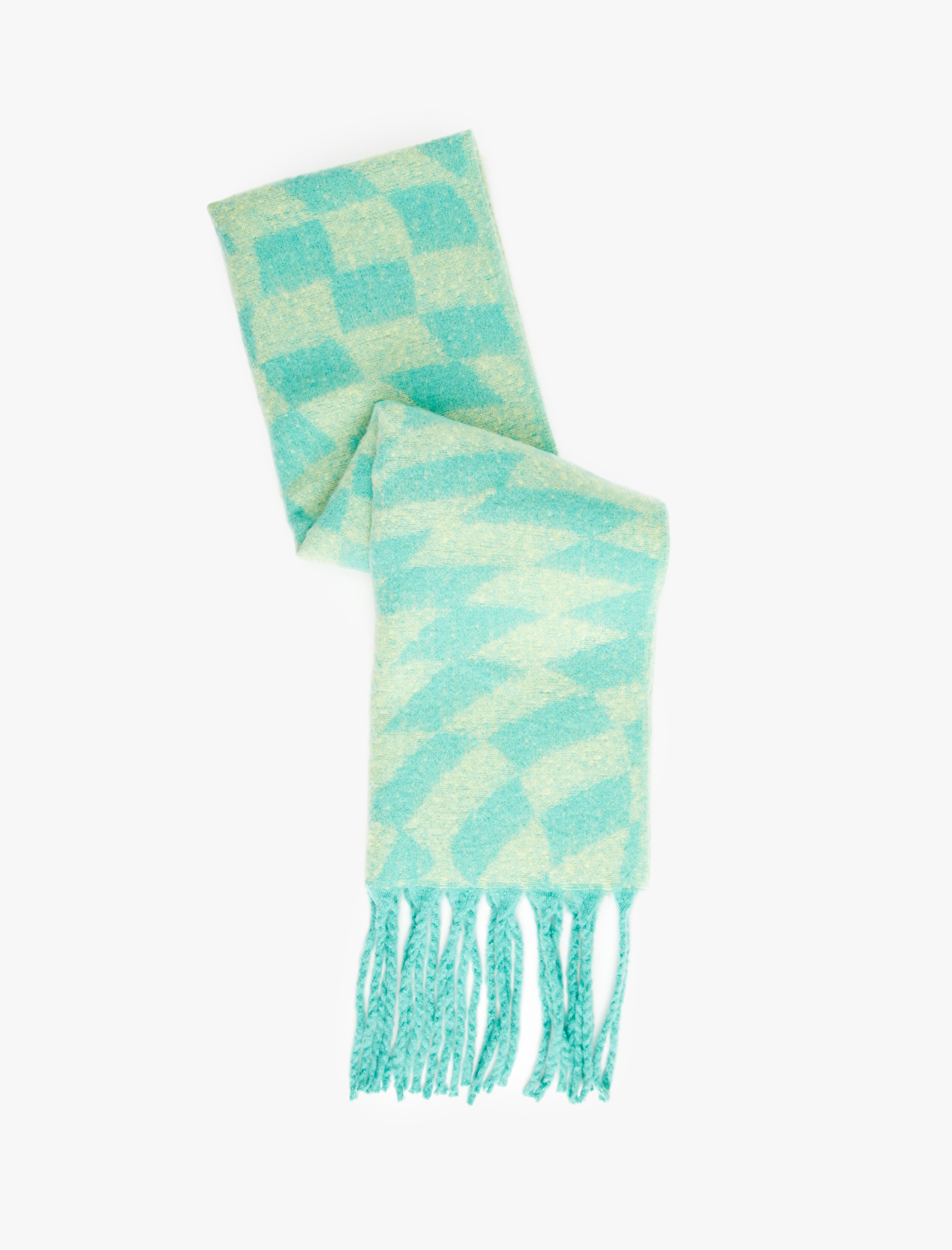  Kadın Kareli Püsküllü Yumuşak Dokulu Uzun Atkı