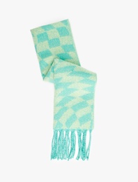 Kareli Püsküllü Yumuşak Dokulu Uzun Atkı