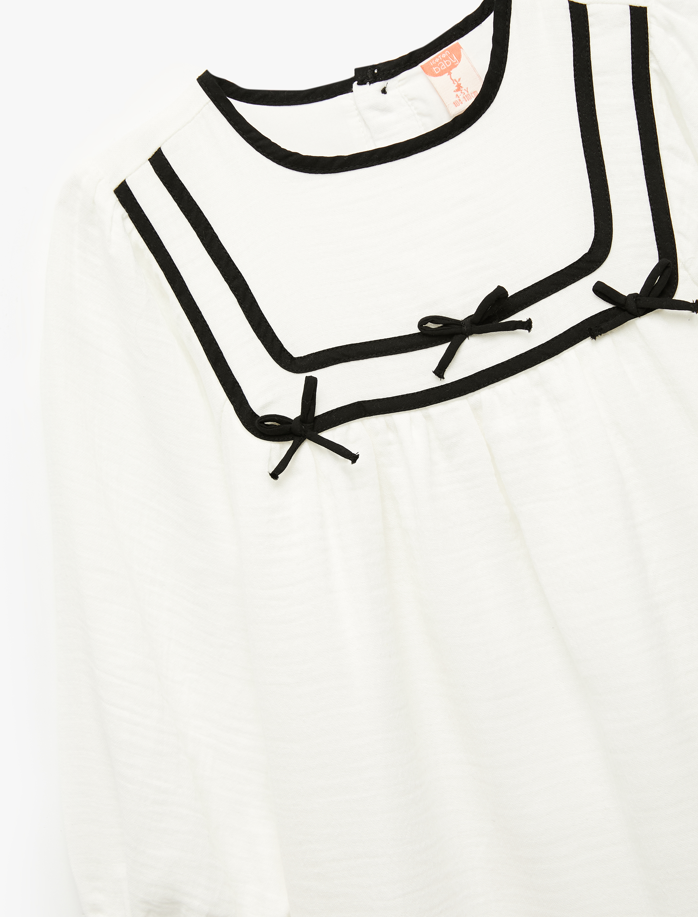  Kız Bebek Pamuklu Fiyonk Detaylı Bisiklet Yaka Uzun Kollu Elbise