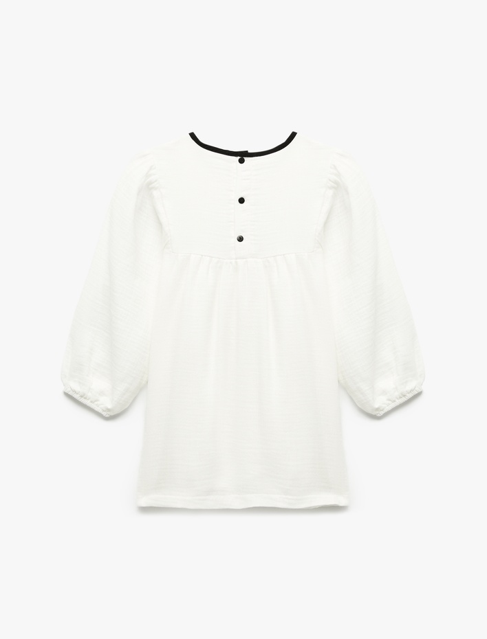 Kız Bebek Pamuklu Fiyonk Detaylı Bisiklet Yaka Uzun Kollu Elbise