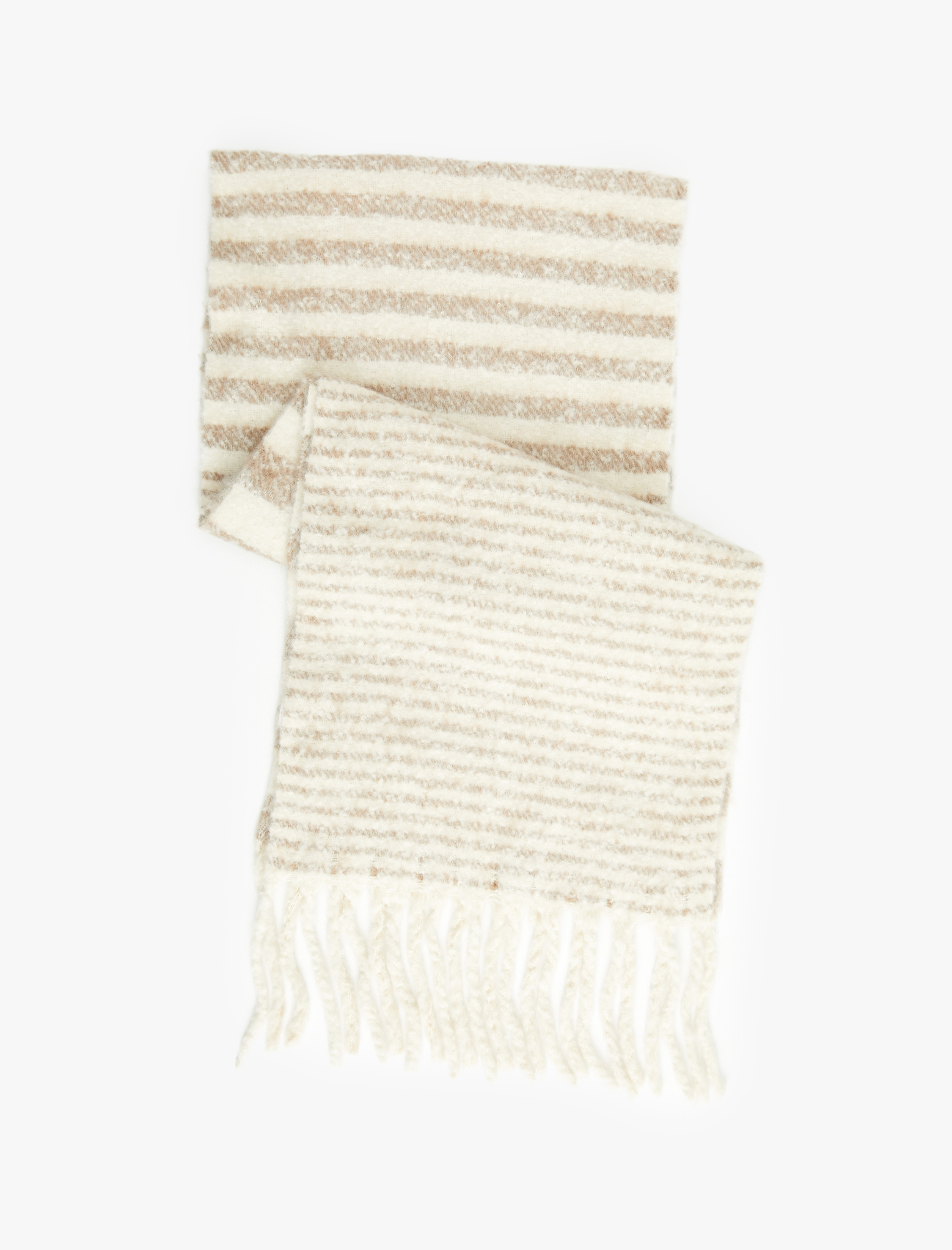  Kadın Çizgili Yumuşak Dokulu Püsküllü Uzun Atkı