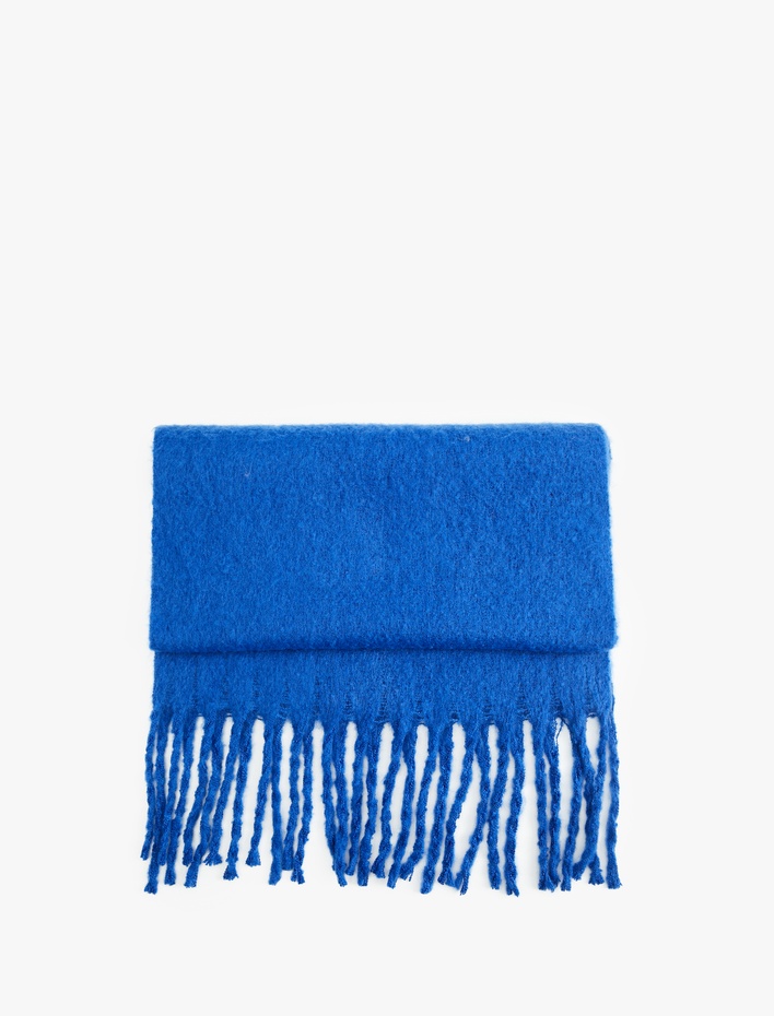 Kadın Yumuşak Dokulu Püsküllü Uzun Atkı