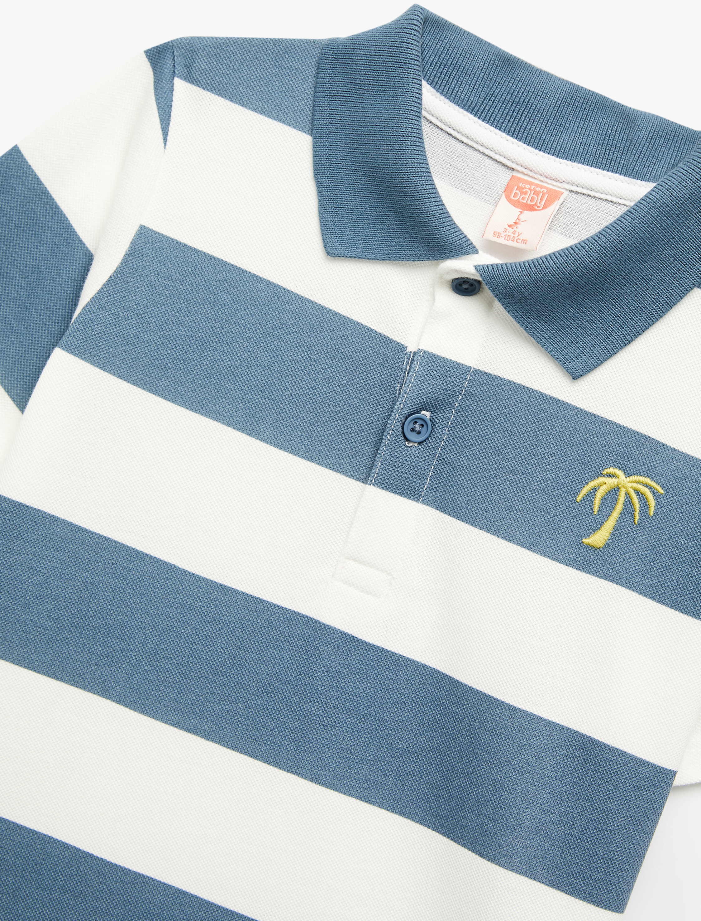  Erkek Bebek Pamuklu Nakış Detaylı Kısa Kollu Çizgili Polo Yaka Tişört