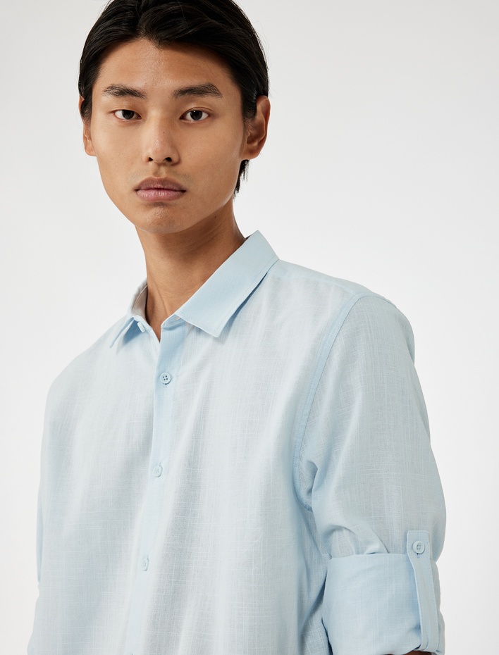  Uzun Kollu Pamuklu Regular Fit Kol Detaylı Klasik Gömlek