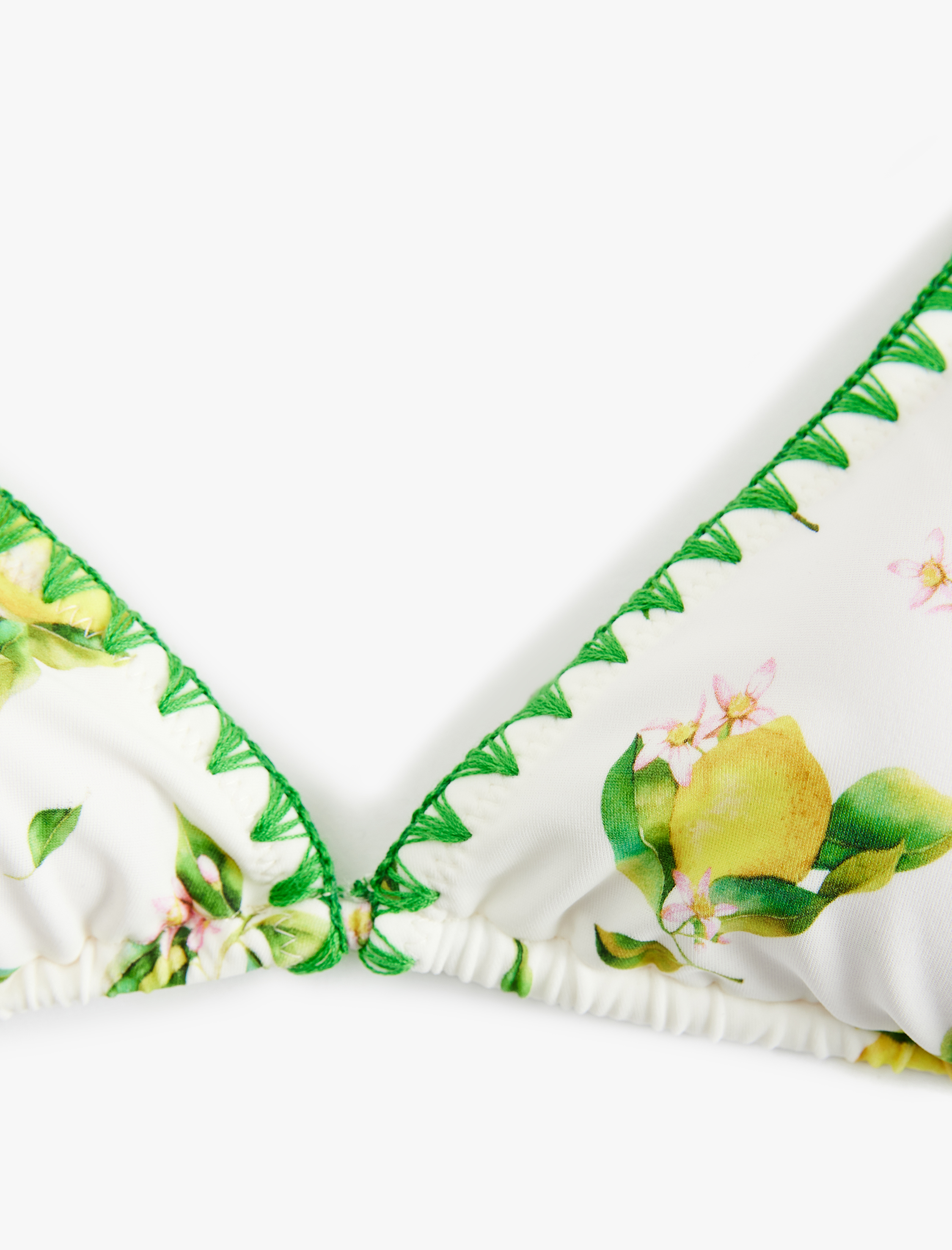 Koton X Sibil Çetinkaya - Kroşe Detaylı Limon Desenli Üçgen Bikini Üstü