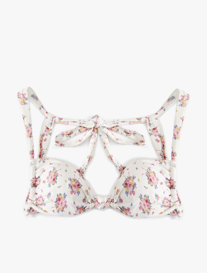  Koton X Sibil Çetinkaya - Hafif Destekli Düğüm Detaylı Çiçekli Bikini Üstü