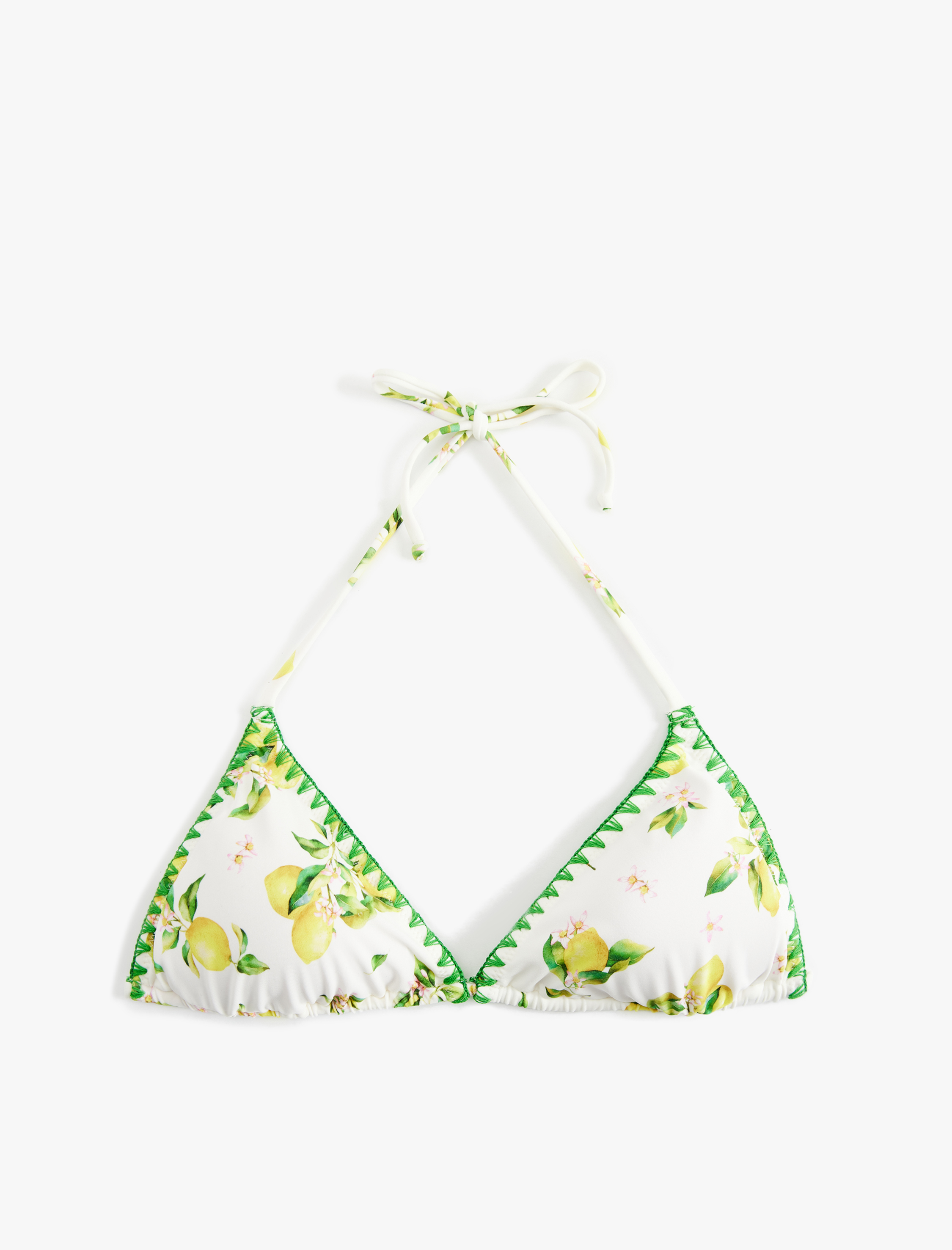 Koton X Sibil Çetinkaya - Kroşe Detaylı Limon Desenli Üçgen Bikini Üstü