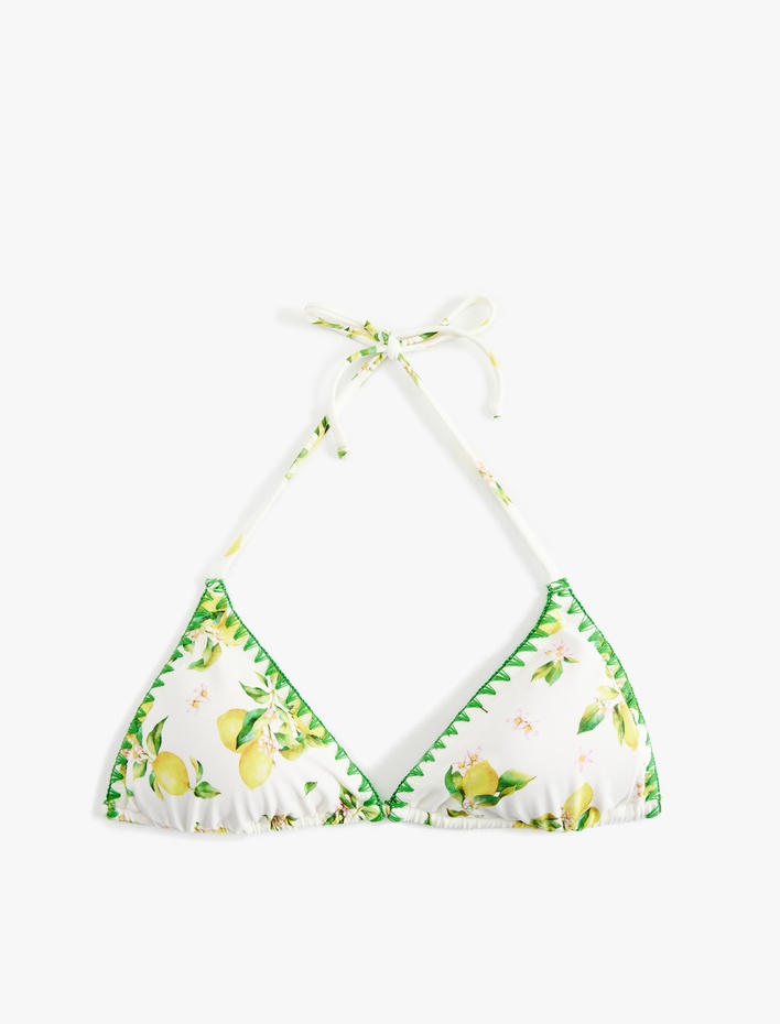  Koton X Sibil Çetinkaya - Kroşe Detaylı Limon Desenli Üçgen Bikini Üstü