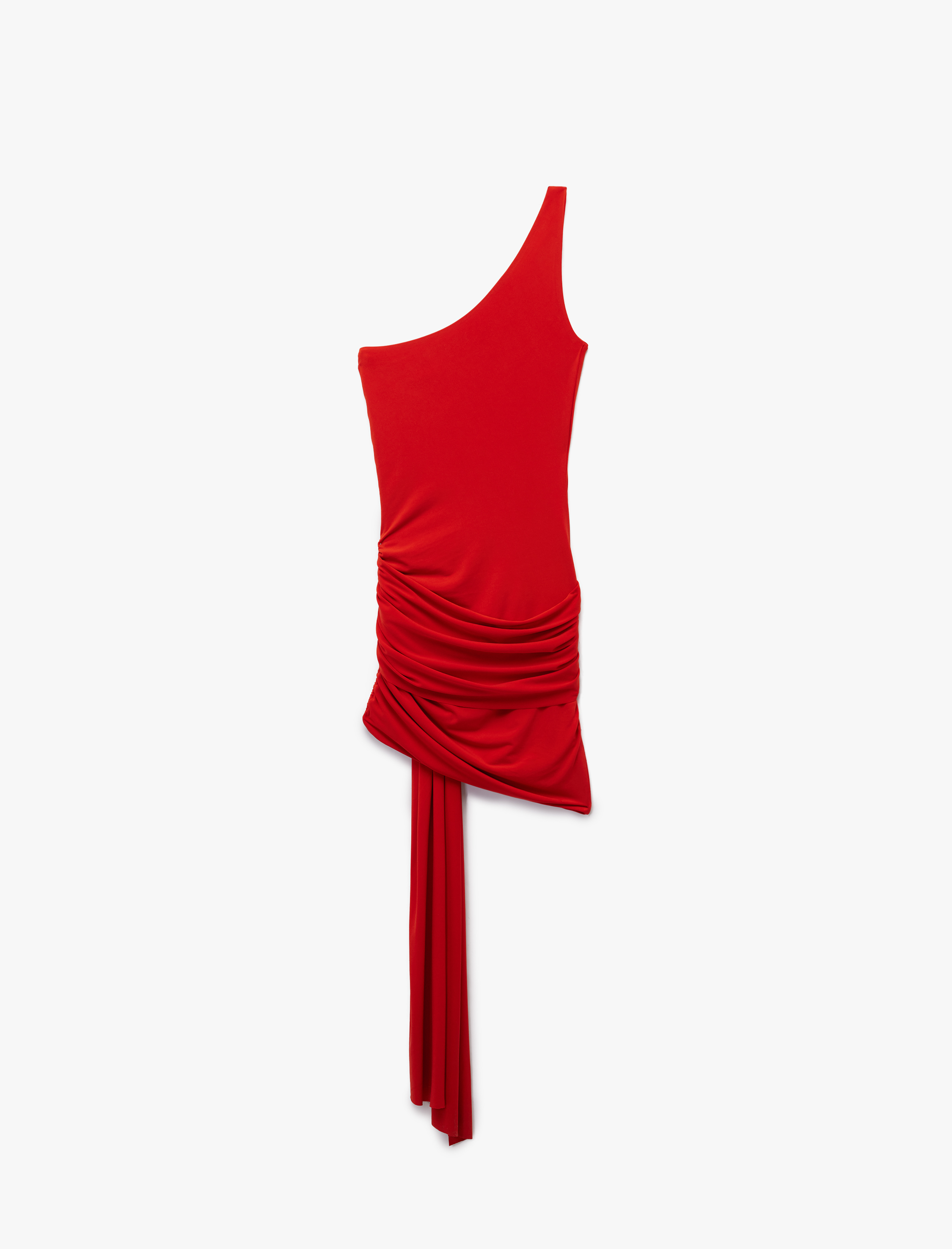 Koton X Sibil Çetinkaya - Tek Omuz Kolsuz Drapeli Metal Aksesuarlı Bodycon Mini Abiye Elbise