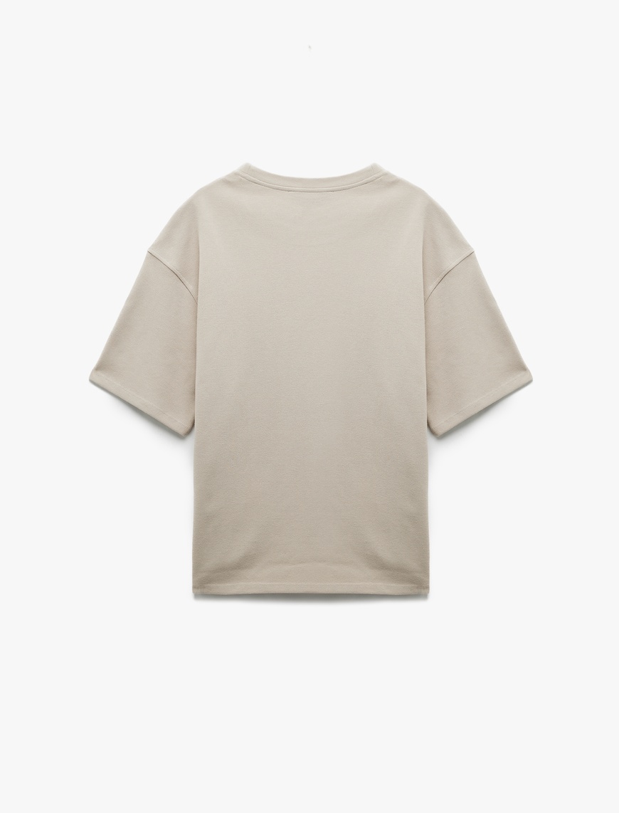   Pamuklu Kısa Kollu Bisiklet Yaka Tok Kumaş Oversize Basic Tişört