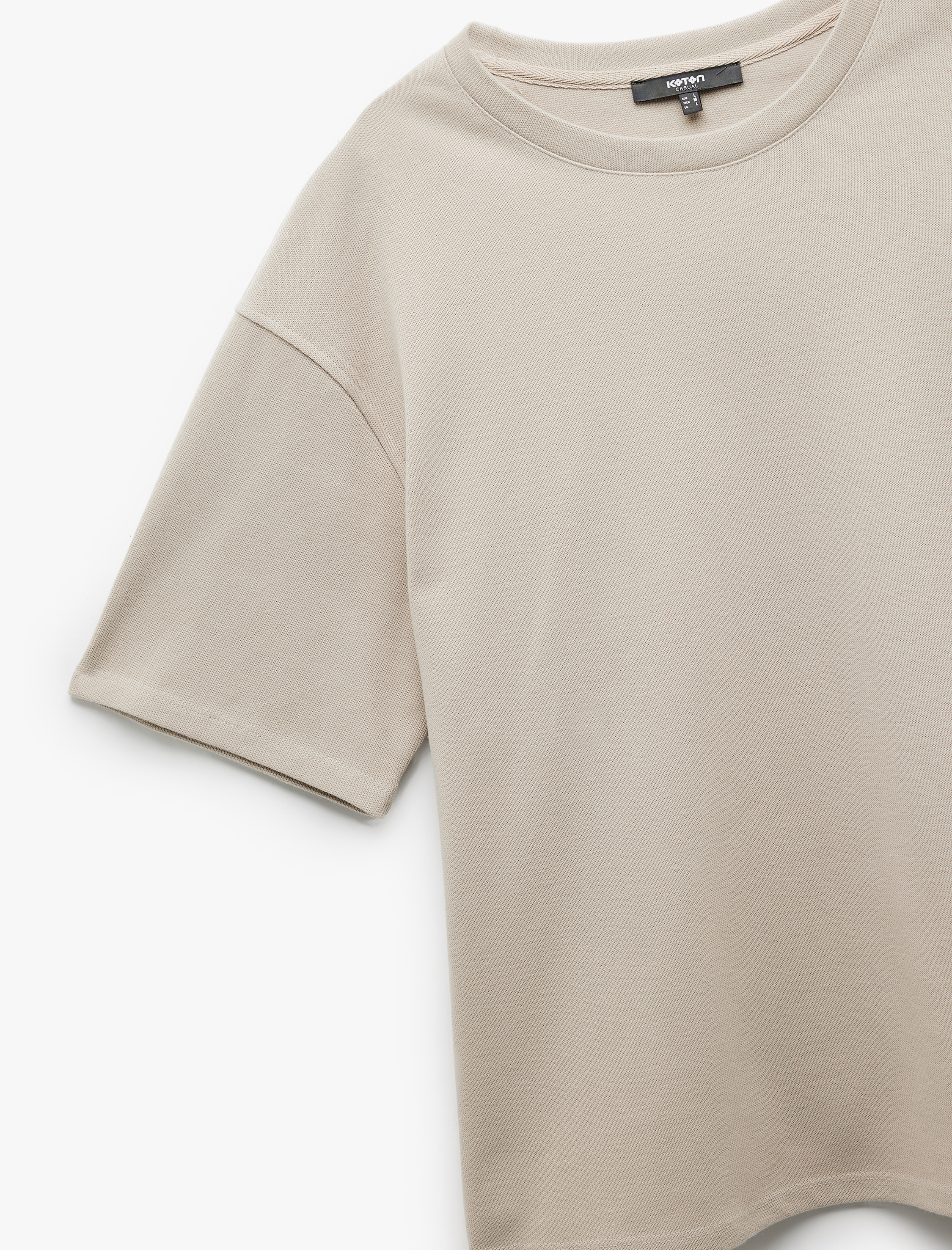   Pamuklu Kısa Kollu Bisiklet Yaka Tok Kumaş Oversize Basic Tişört