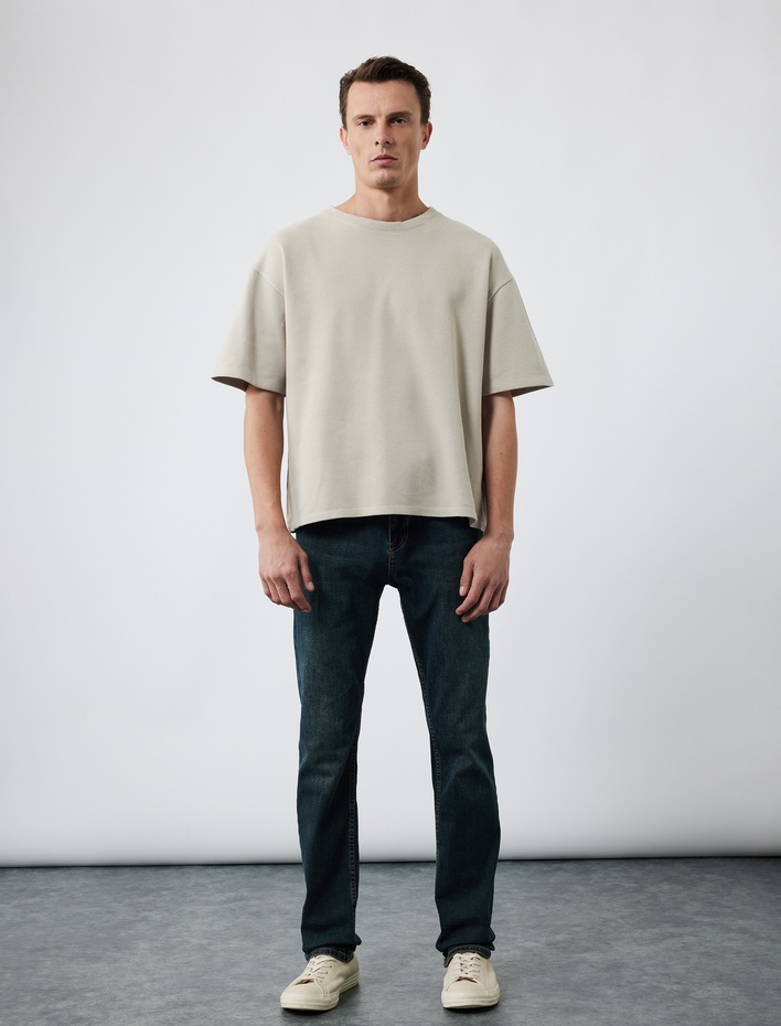  Pamuklu Kısa Kollu Bisiklet Yaka Oversize Basic Tişört