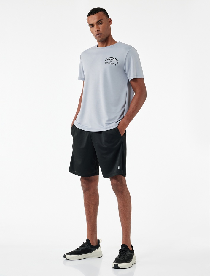  Kısa Kollu Bisiklet Yaka Baskılı Spor Tişört