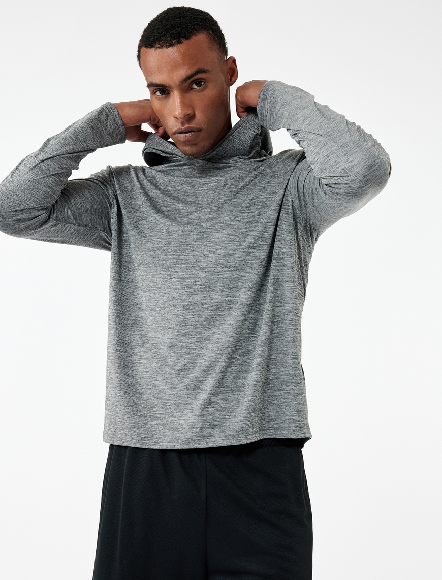   Slim Fit Uzun Kollu Kapüşonlu Spor Sweatshirt