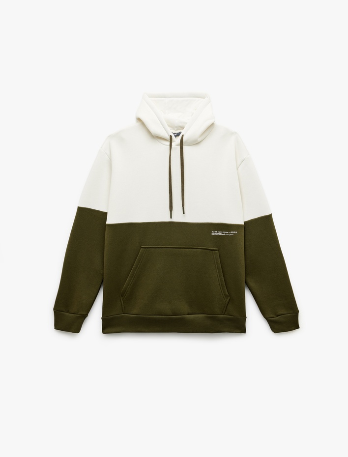  Kapşonlu Renk Bloklu Pamuklu Şardonlu Oversize Kanguru Cepli Sweatshirt