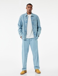 Beli Bağcıklı Cep Detaylı Loose Fit Bol Jean Pantolon